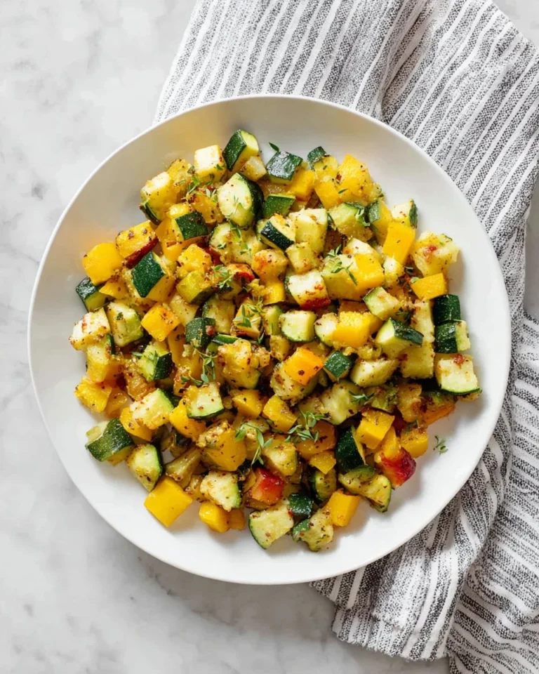 A plate of roasted zucchini and yellow squash, seasoned and golden brown.