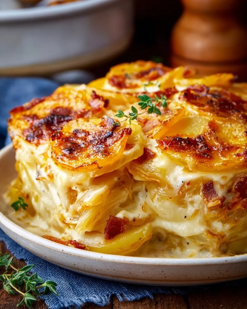 Scalloped Potatoes with Bacon and Caramelized Onions