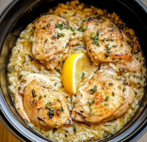 Slow Cooker Lemon Herb Chicken and Rice
