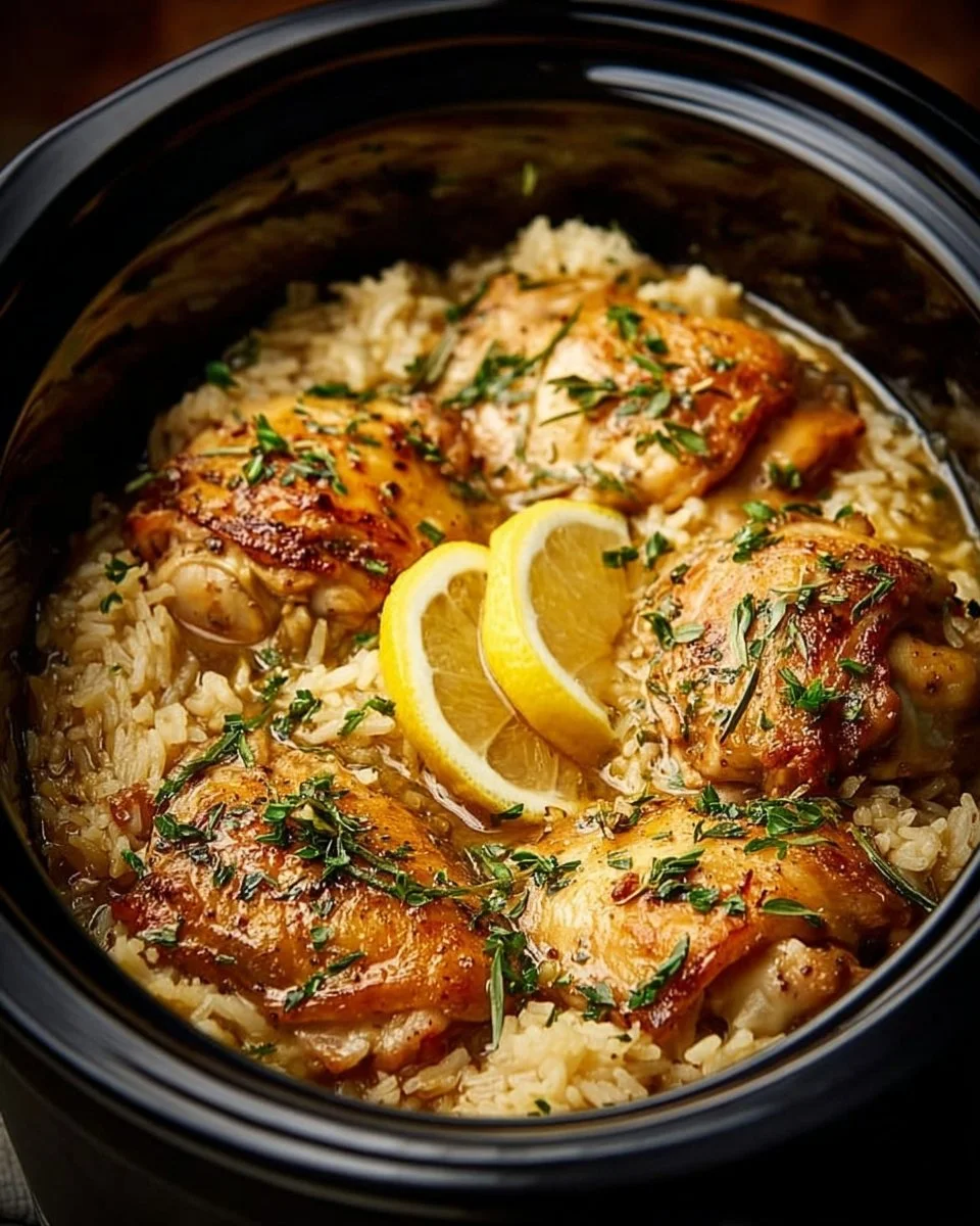 Slow Cooker Lemon Herb Chicken and Rice
