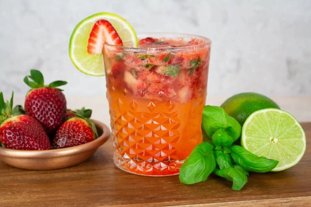Strawberry Basil Sparkling Mocktail