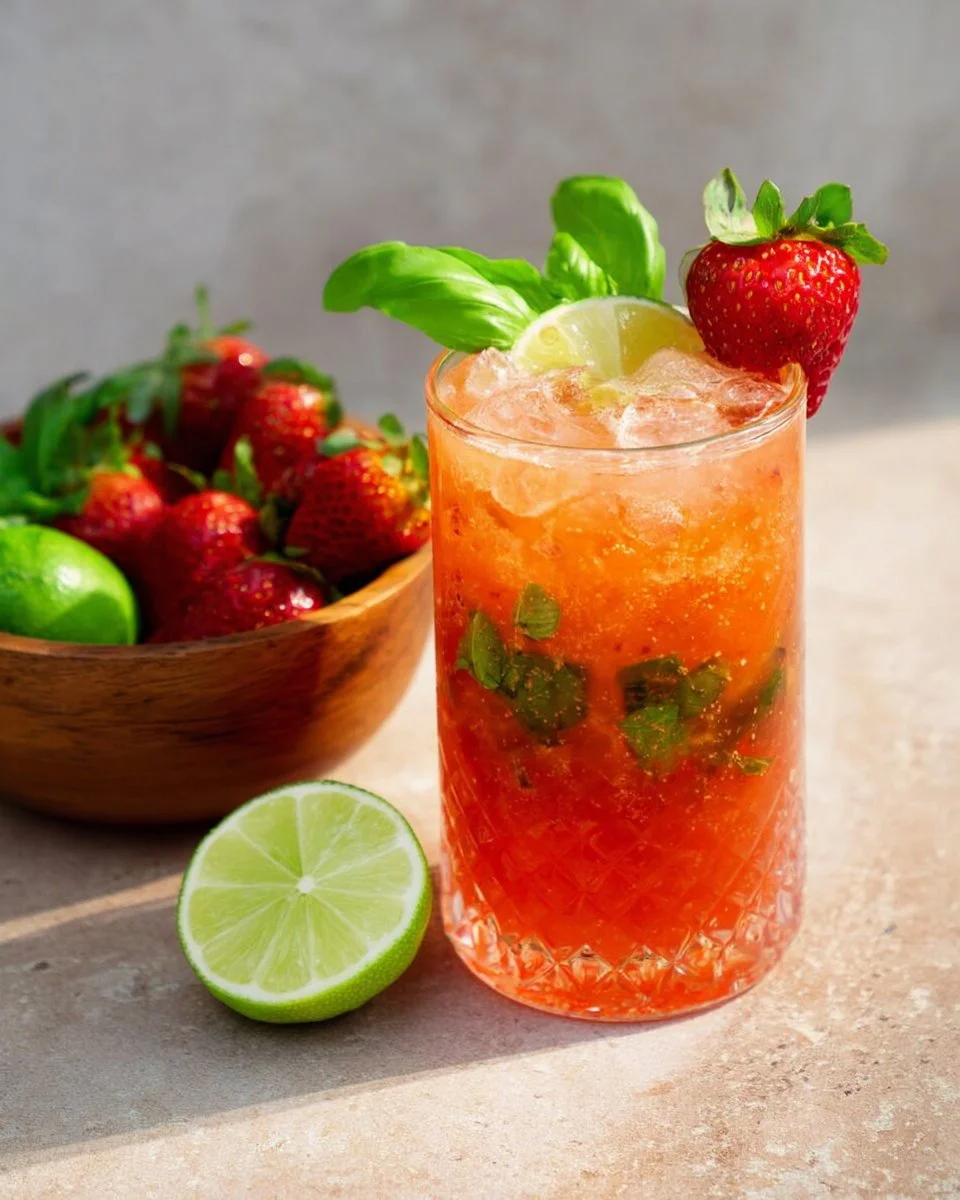 Strawberry Basil Sparkling Mocktail
