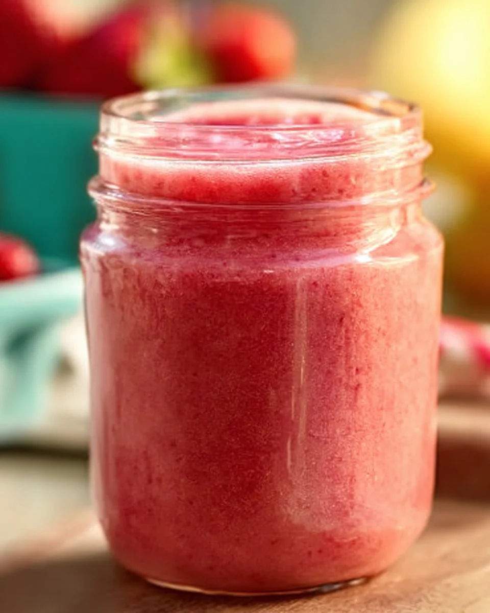 Vegan strawberry lemon smoothie in a glass with fresh strawberries and lemon slices