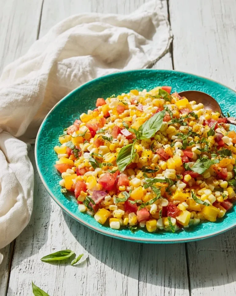 Colorful summer corn salad with fresh vegetables in a bowl