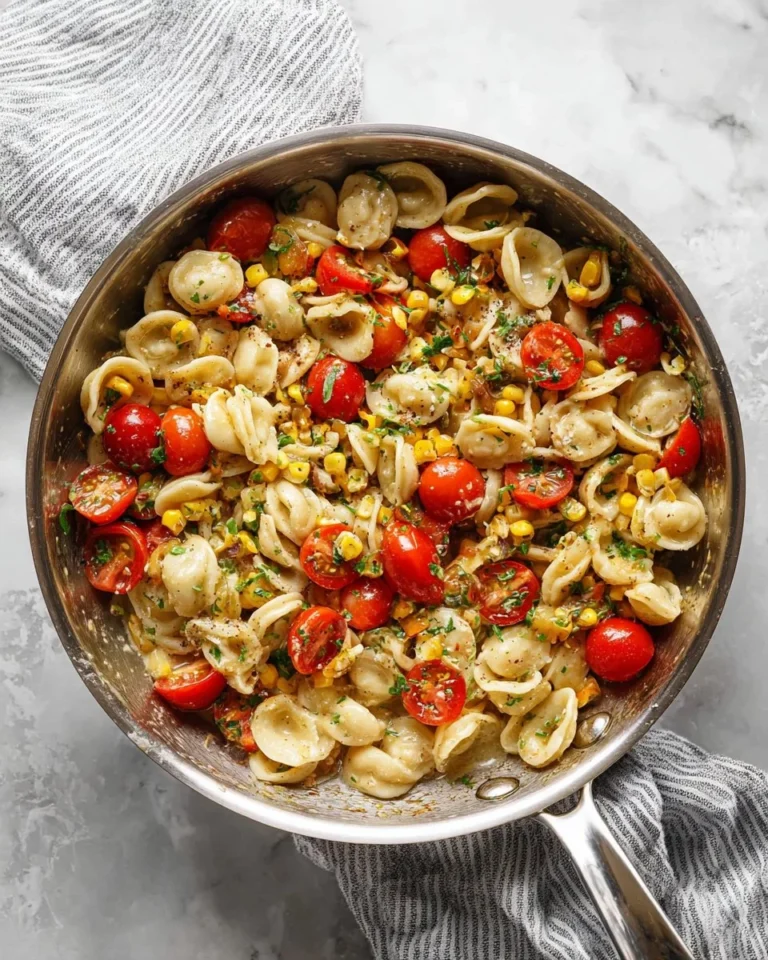 Tomato Corn Orecchiette with fresh ingredients and herbs