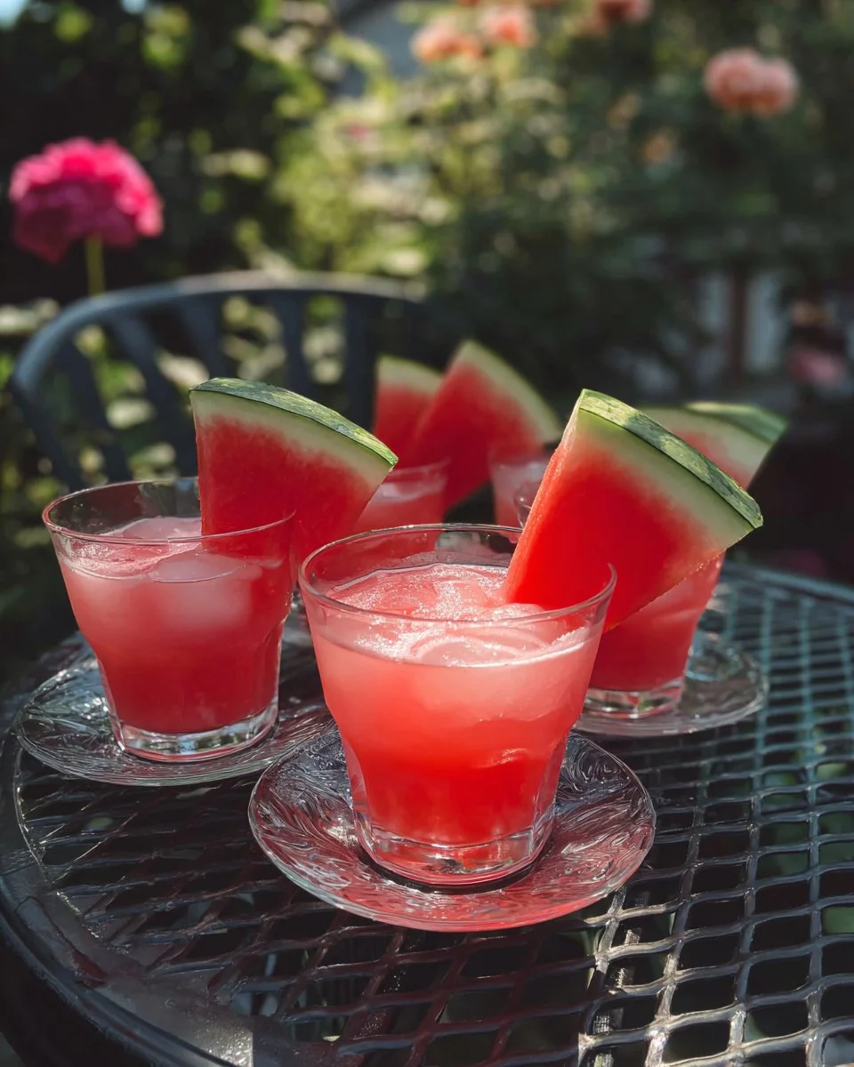 Refreshing watermelon slushie in a glass with ice and mint garnish