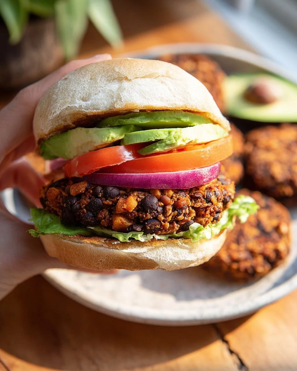 Delicious sweet potato black bean burgers served on a plate