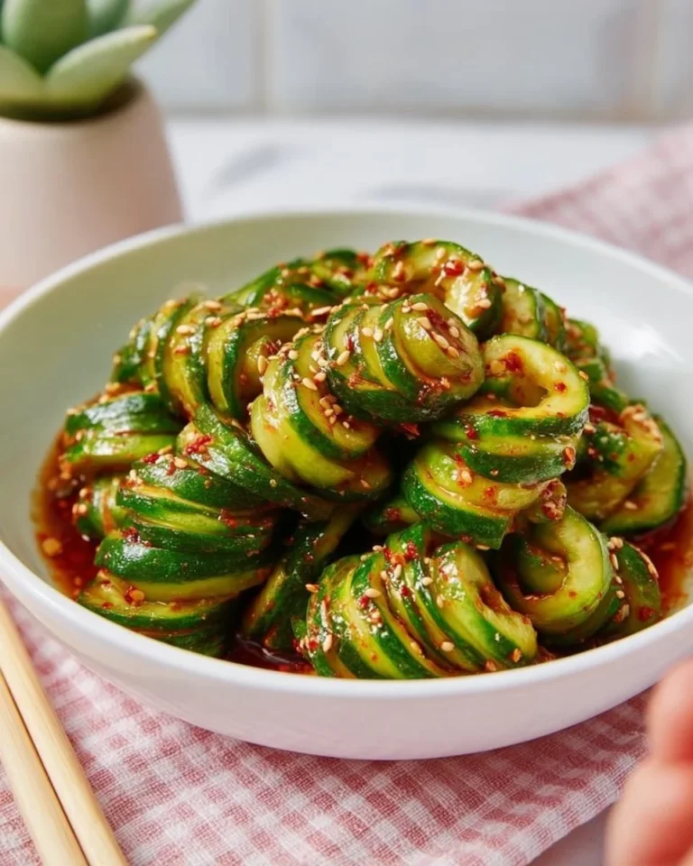 Bowl of Asian Spicy Cucumber Salad garnished with sesame seeds