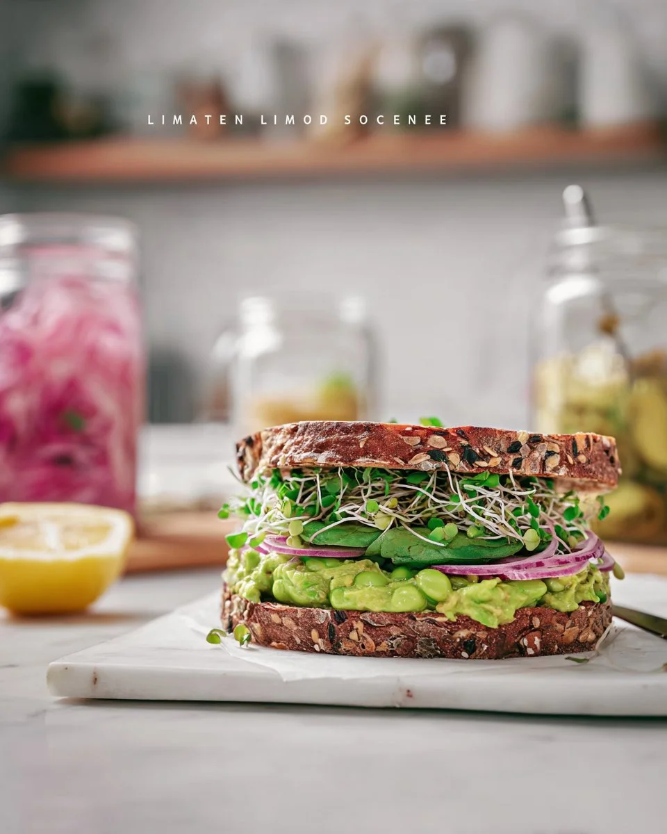 Delicious avocado sandwich with fresh ingredients on a plate