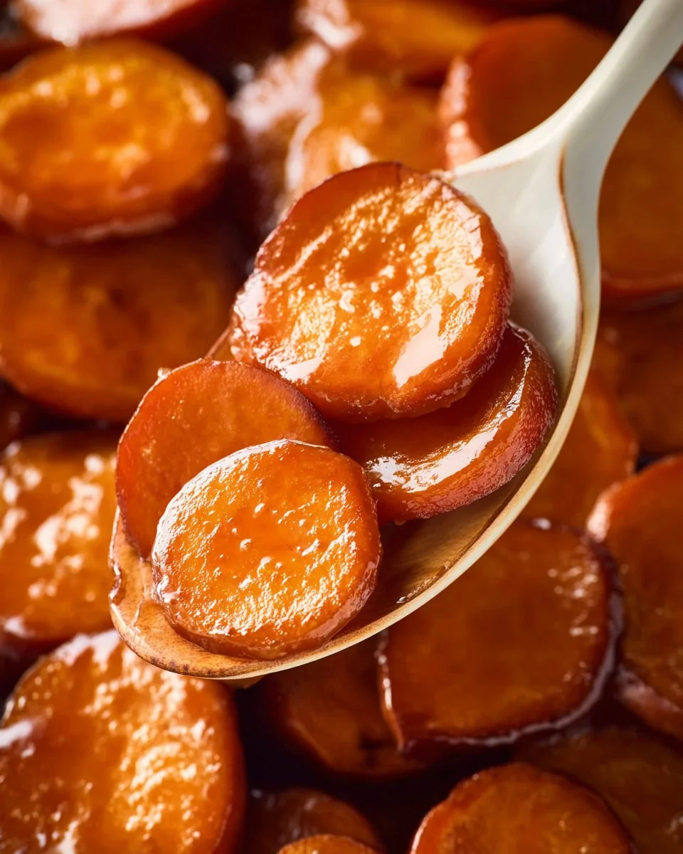 Delicious candied sweet potatoes topped with caramelized sugar and spices.