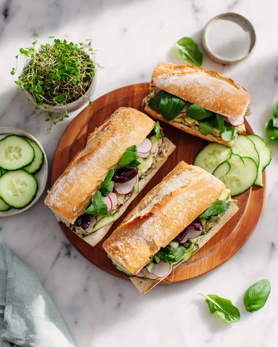 Chickpea salad sandwich with fresh vegetables on whole grain bread