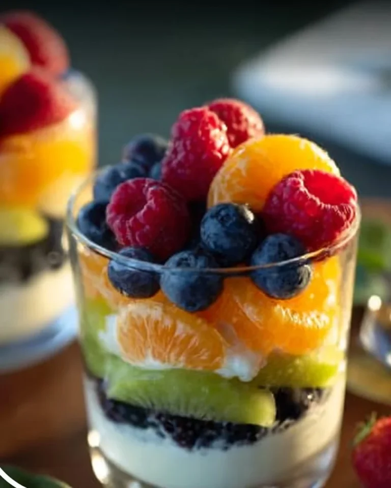 Colorful fruit and yogurt parfait cups ready to enjoy
