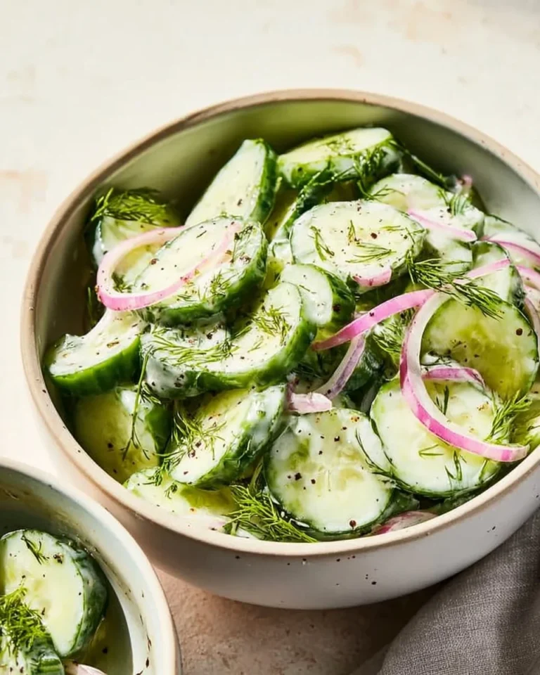 Fresh Cucumber Dill Salad served in a bowl with herbs and dressing