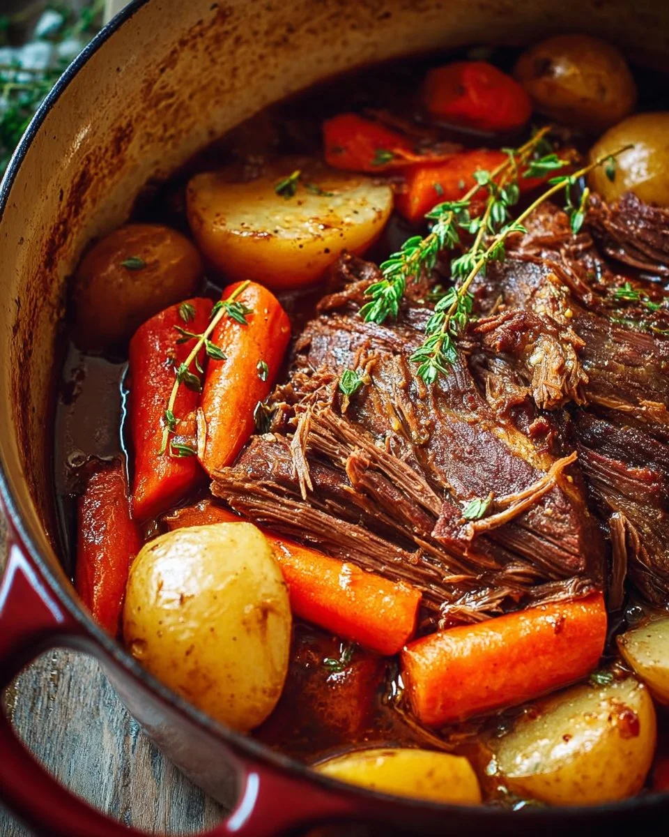 Dutch Oven Pot Roast with Carrots and Potatoes