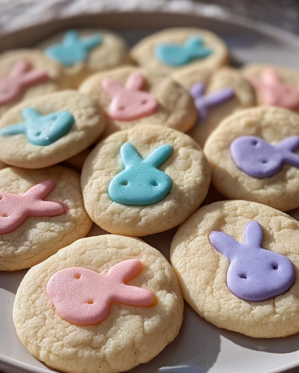 Festive Easter Bunny M&M cookies decorated for spring celebrations