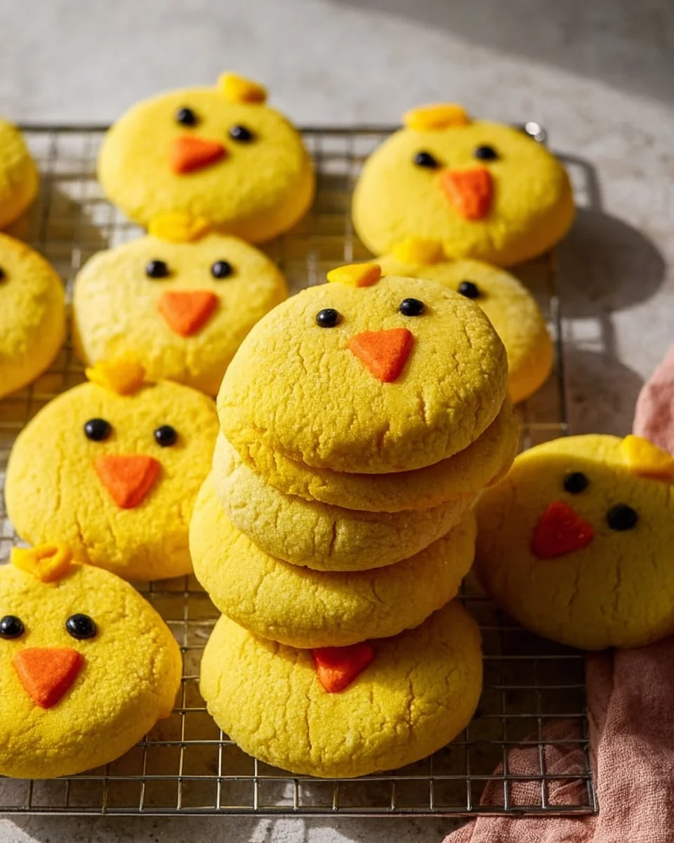 Delicious easy Chick Cookies on a platter, perfect for any occasion.