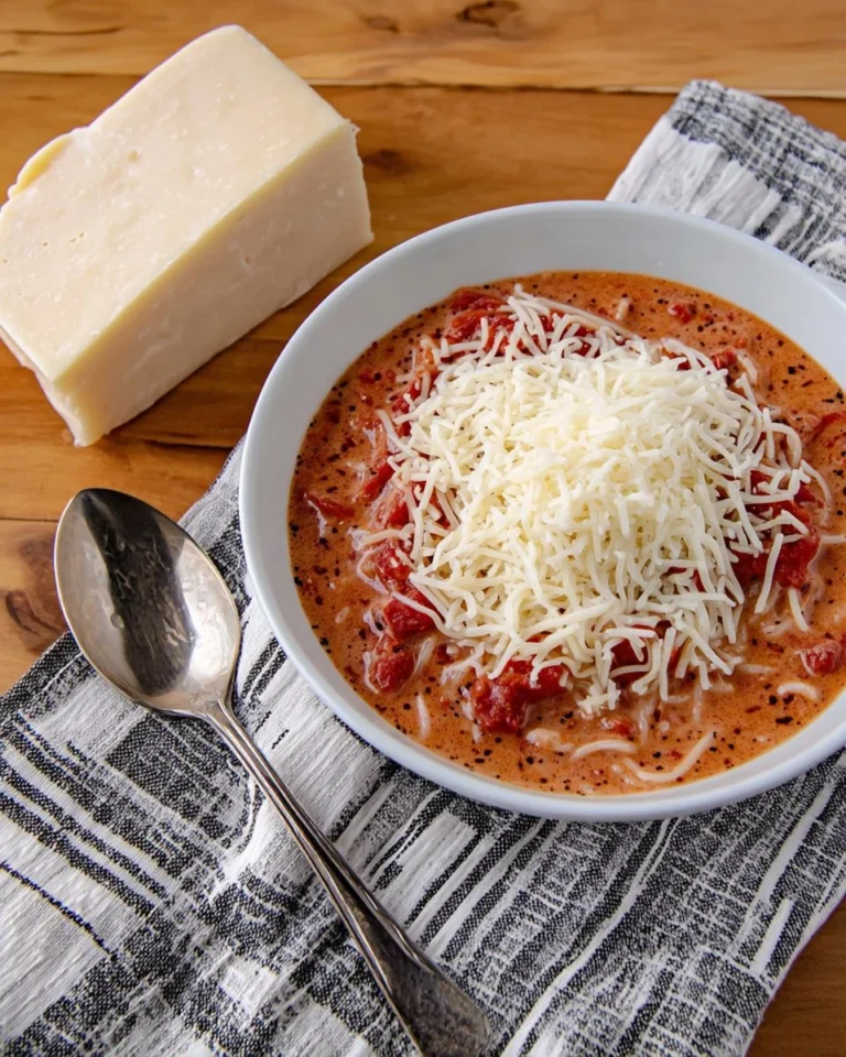 Bowl of homemade easy tomato soup with fresh basil garnish