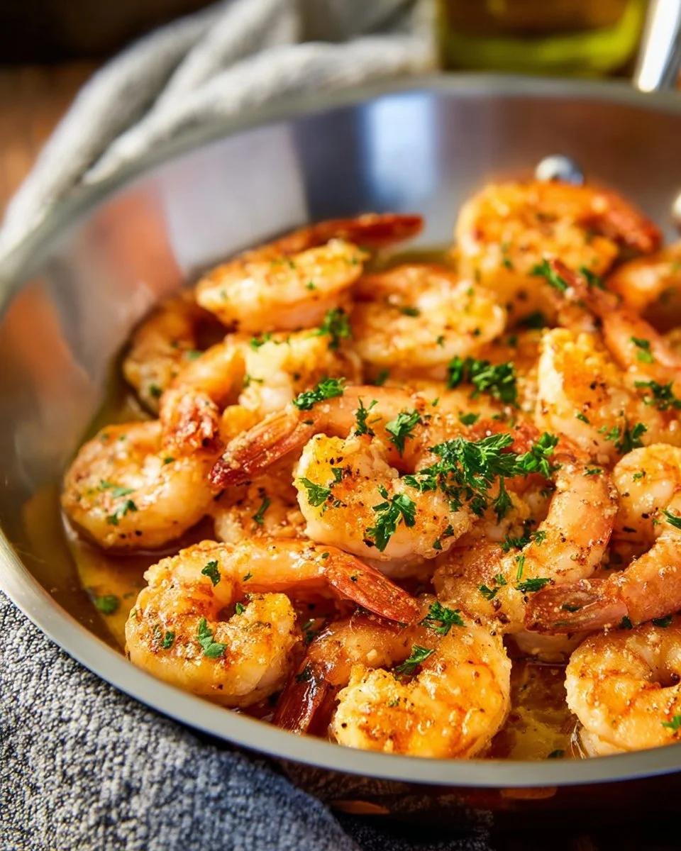 Delicious Garlic Butter Shrimp served with herbs and spices