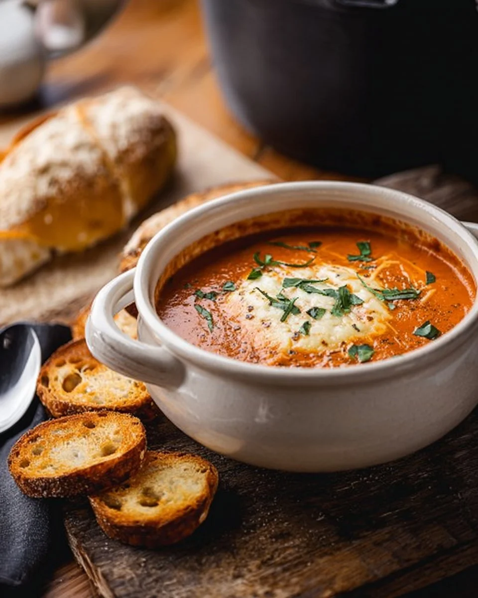 Delicious grilled cheese sandwich served with a warm bowl of tomato soup.