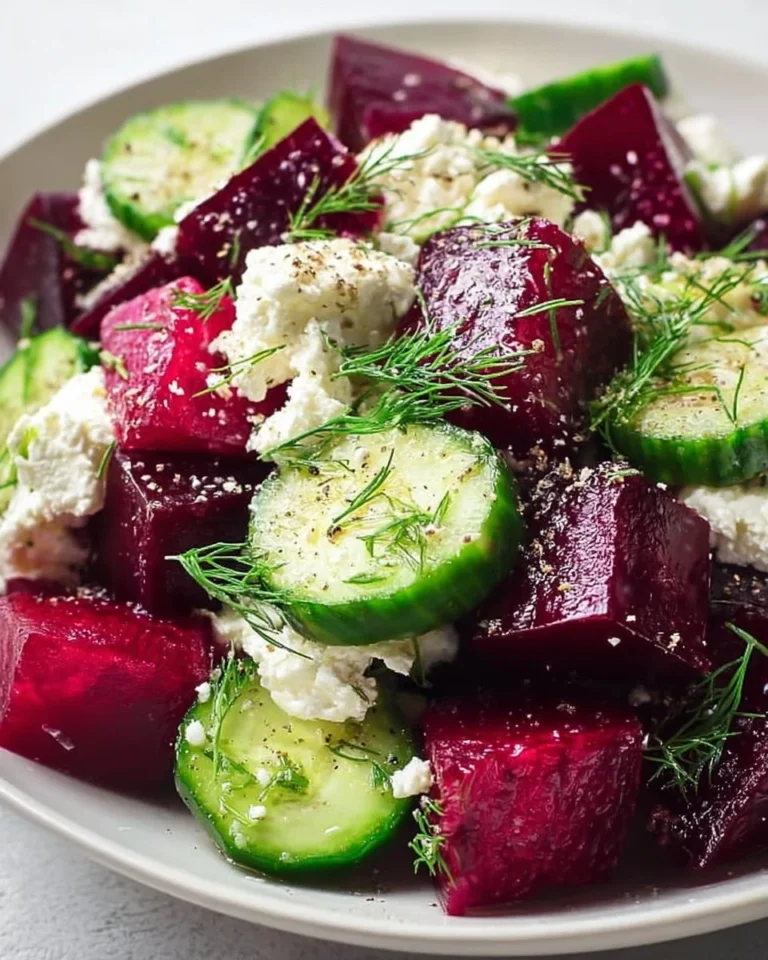 Delicious Beet Feta Salad with cucumber and dill, perfect for a healthy meal.
