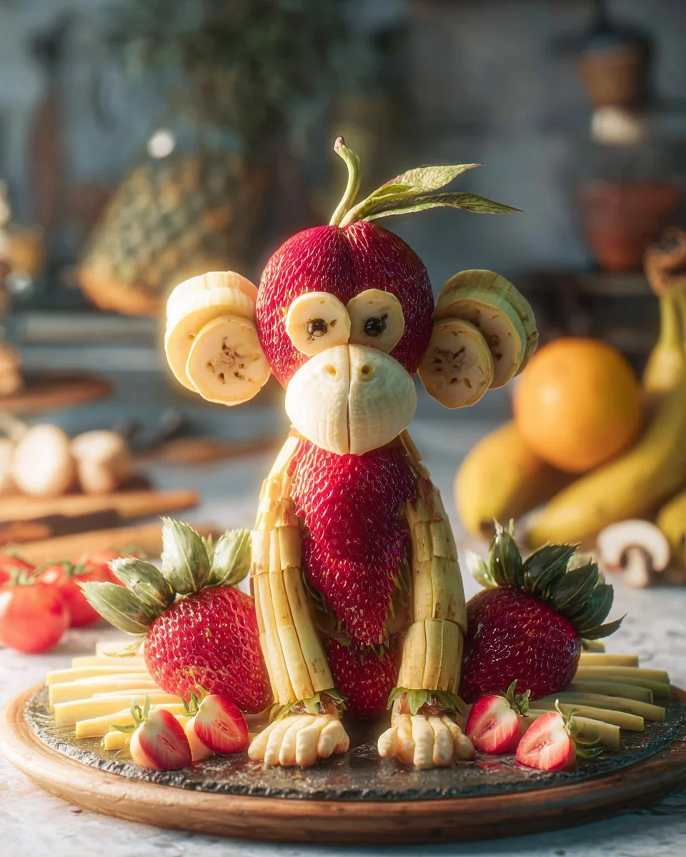 Jungle Monkey Banana & Strawberry Fruit Sculpture