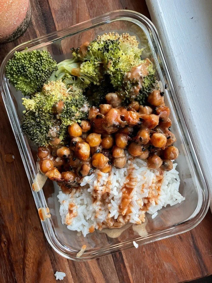 Meal Prep Sesame Chickpeas with Almond Butter Sauce