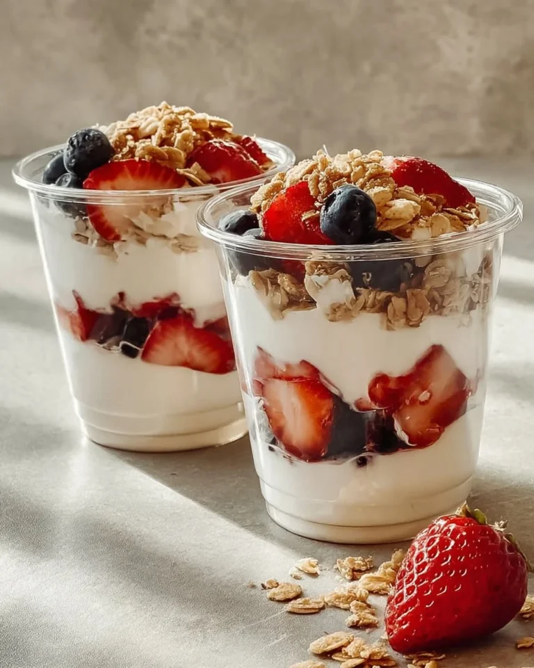Delicious Ready to Go Parfaits in clear cups with fresh fruits and yogurt
