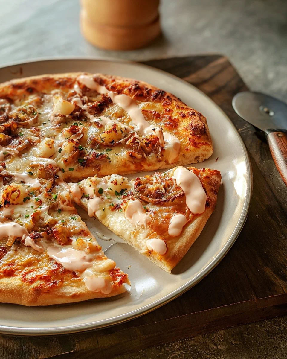 Seafood Pizza with a Pink Sauce