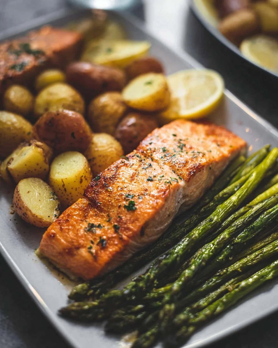 Sheet Pan Salmon and Asparagus with Potatoes
