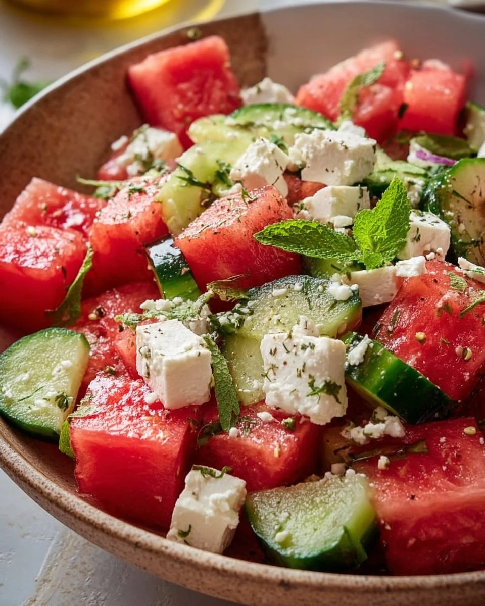 SIMPLE Watermelon + Cucumber + Feta Salad