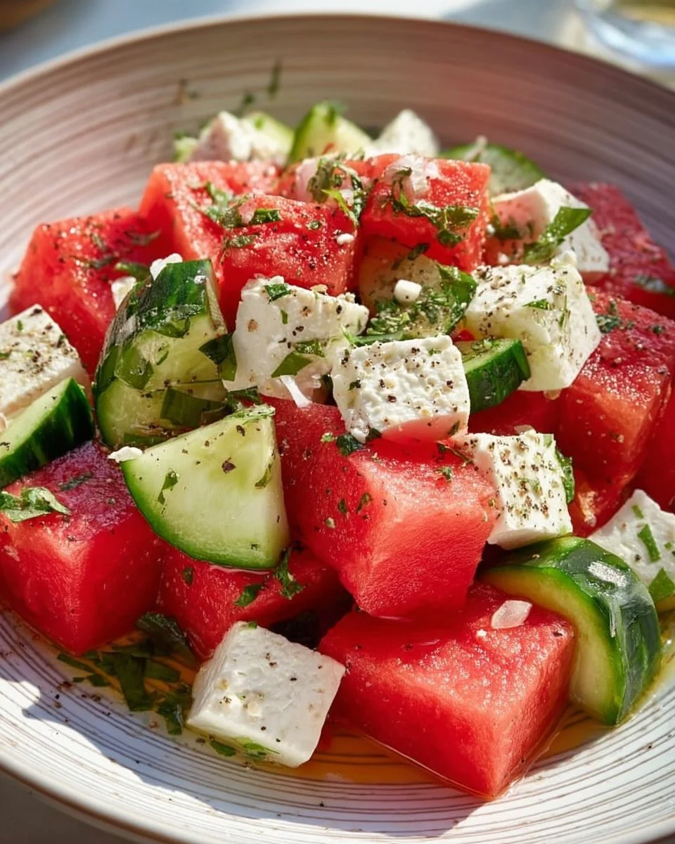 SIMPLE Watermelon + Cucumber + Feta Salad