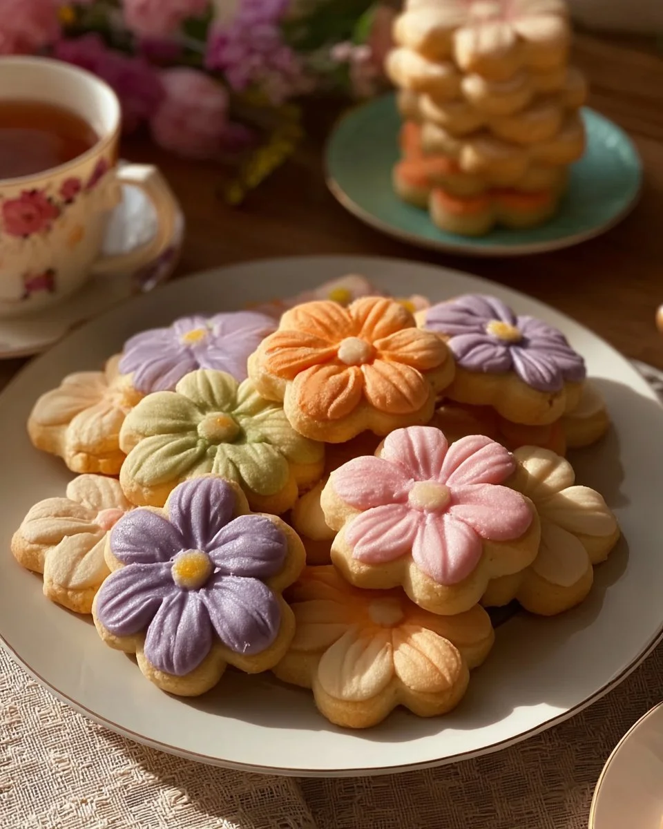 Colorful Spring Flower Shortbread Cookies decorated for seasonal celebrations