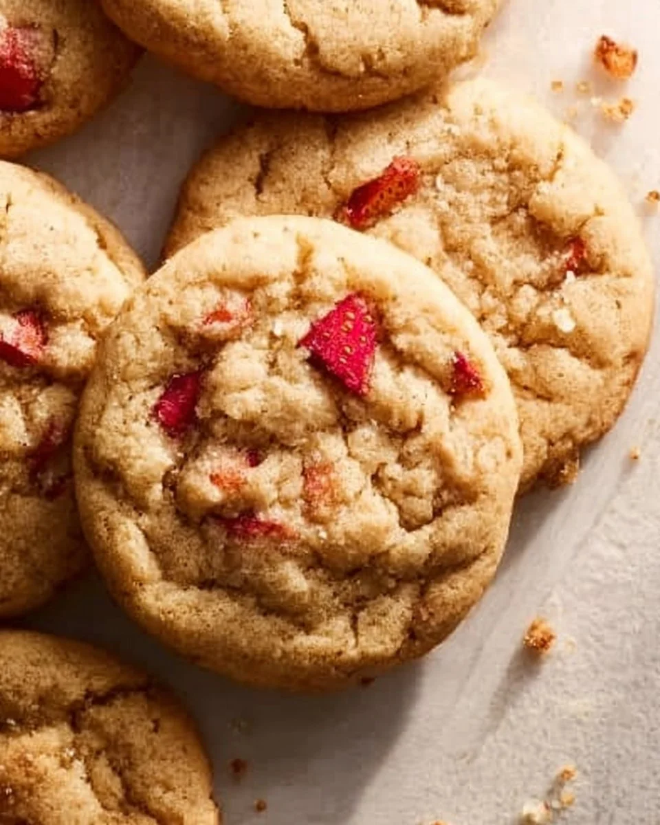 Delicious strawberry shortcake cookies with strawberries and cream.