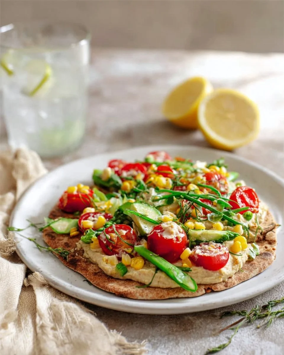 Summer Garden Veggie Flatbreads topped with seasonal vegetables