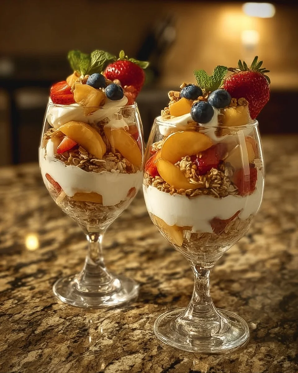 Sunrise Fruit & Yogurt Parfait topped with fresh berries and granola