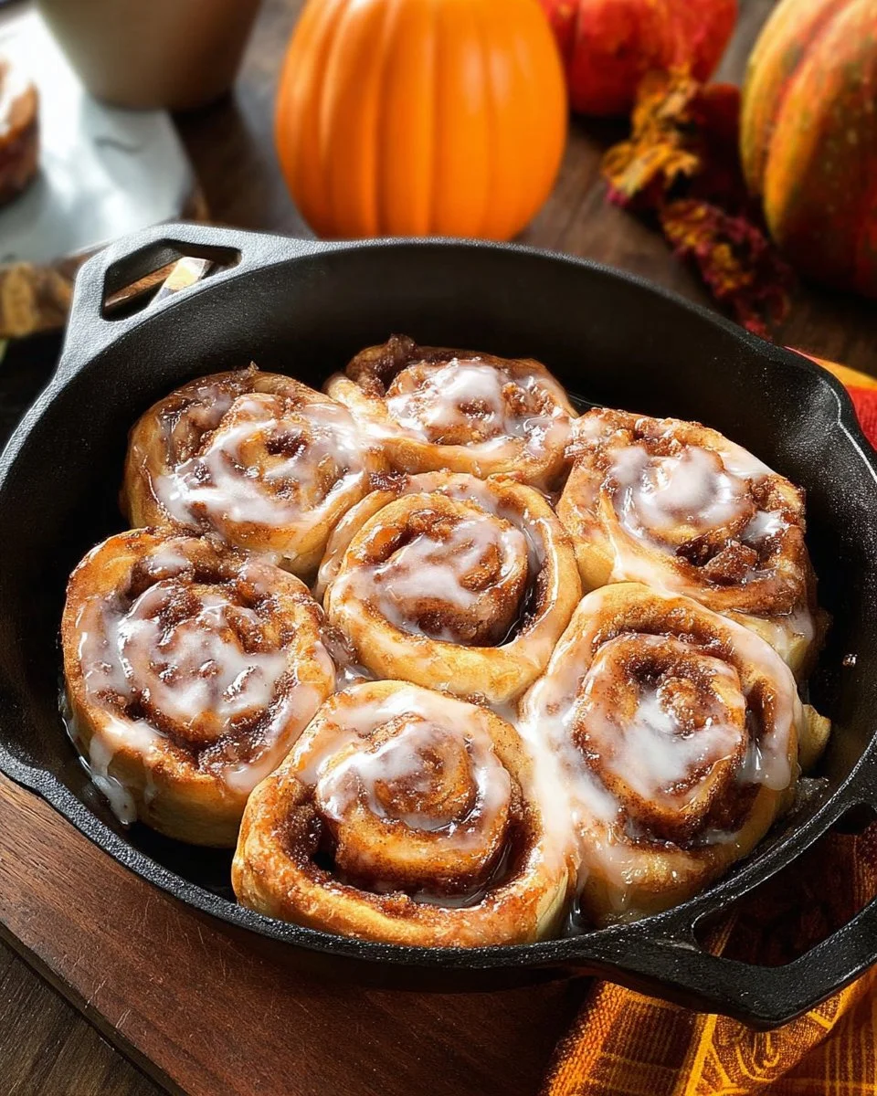 Vegan and gluten-free pumpkin cinnamon rolls drizzled with icing