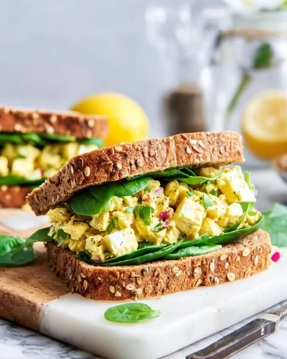 Bowl of creamy Vegan Egg Salad made with chickpeas and spices
