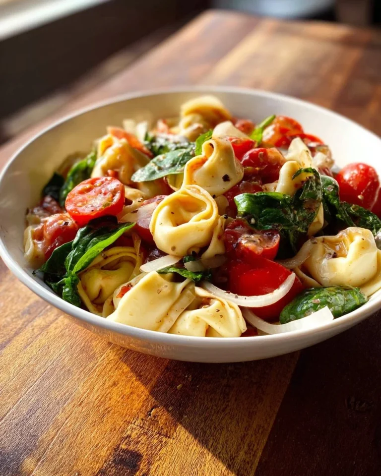 Vegan Tortellini Pasta Salad with colorful vegetables and dressing