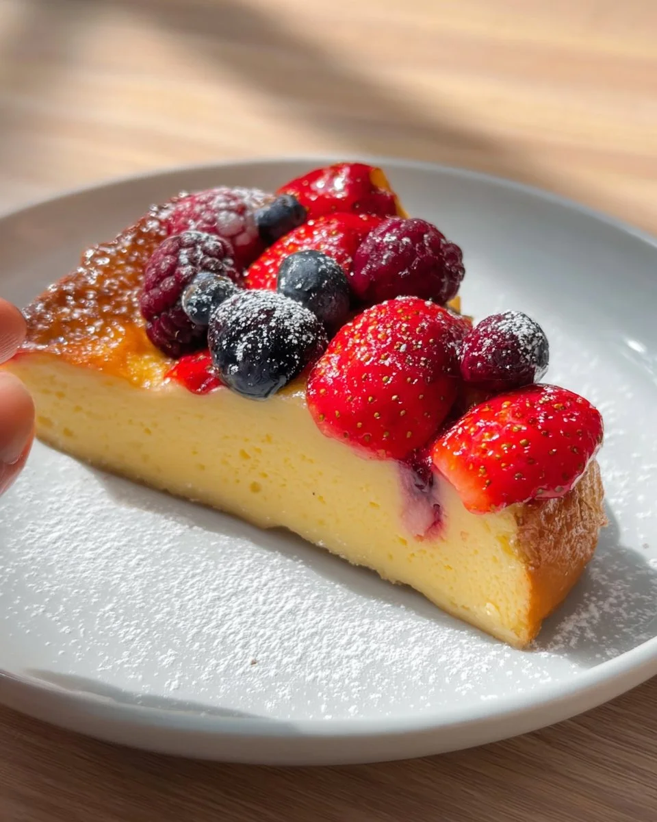 Delicious homemade yogurt cake topped with fresh fruits
