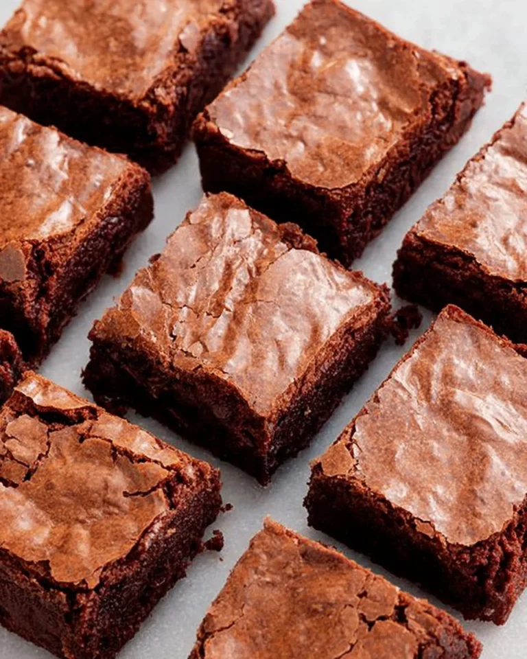 Decadent chocolate brownie topped with a dusting of powdered sugar