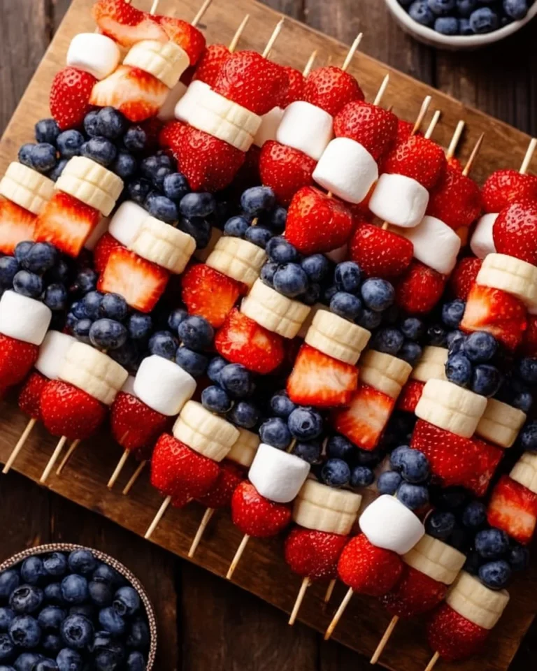 Colorful fruit kabobs with a variety of fresh fruits on skewers