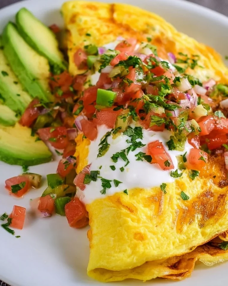 A colorful Mexican Omelette served with fresh toppings and herbs