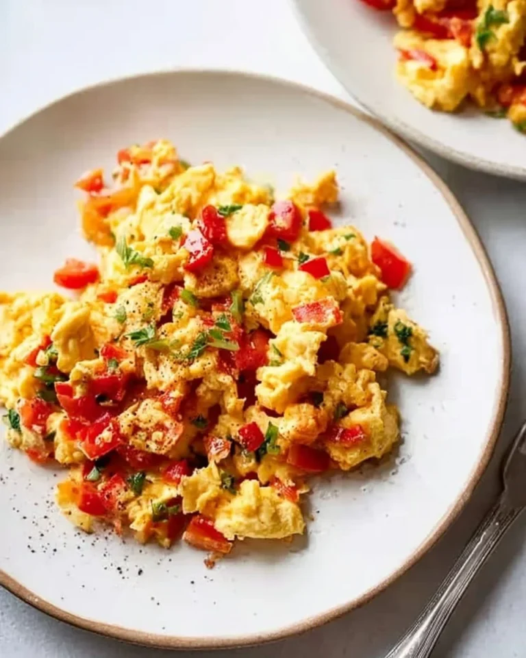 Delicious Mexican scrambled eggs (Huevos a la Mexicana) with tomatoes, onions, and cilantro.