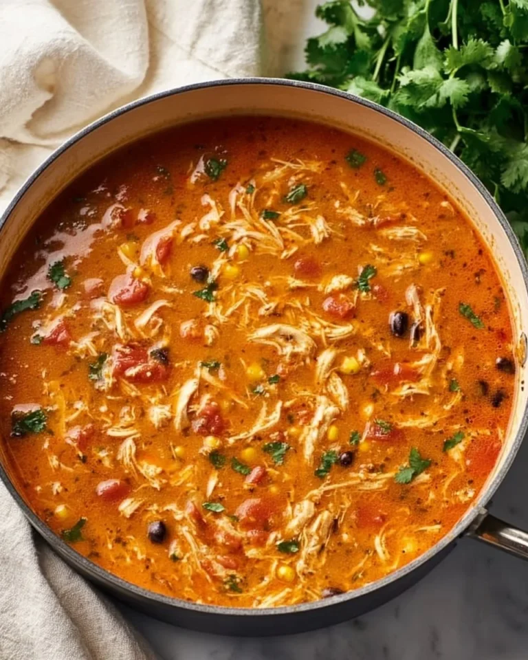 Delicious tortilla soup in a bowl, garnished with avocado and tortilla strips.