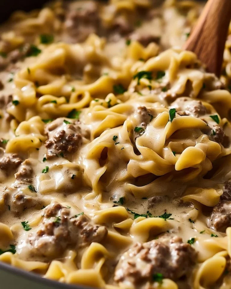Delicious budget-friendly Beef Stroganoff served with noodles and mushrooms