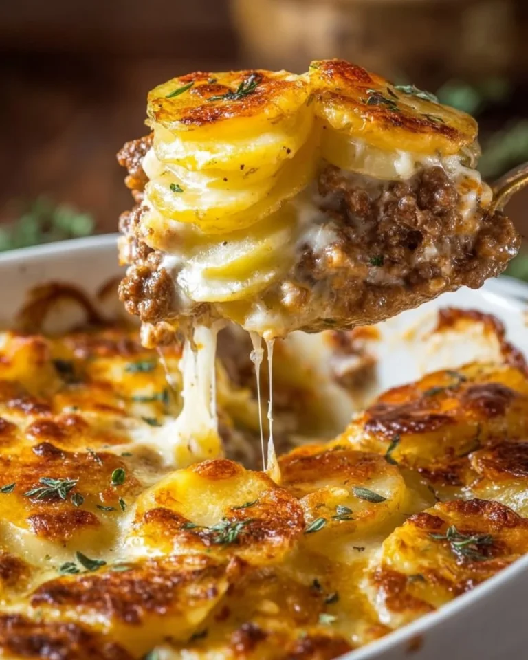 Cheesy Hamburger Potato Casserole served in a baking dish