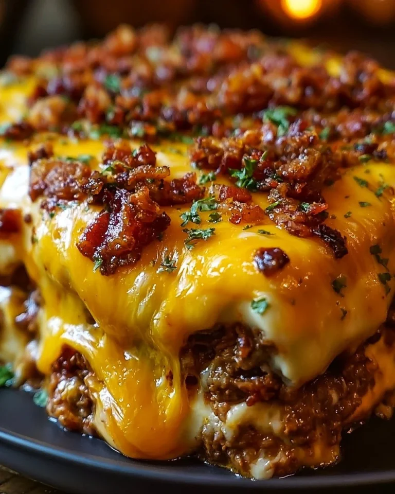 Delicious Cheesy Loaded Meatloaf Casserole served in a baking dish.