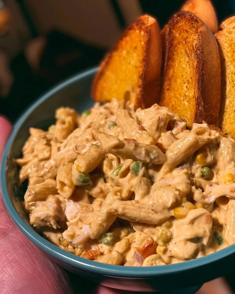 Crock Pot Chicken Pot Pie Pasta dish served in a bowl with herbs on top.