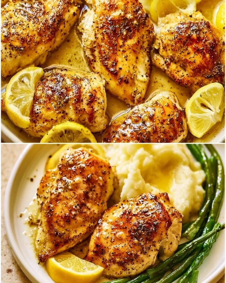 Delicious easy lemon pepper chicken served with fresh herbs and lemon slices