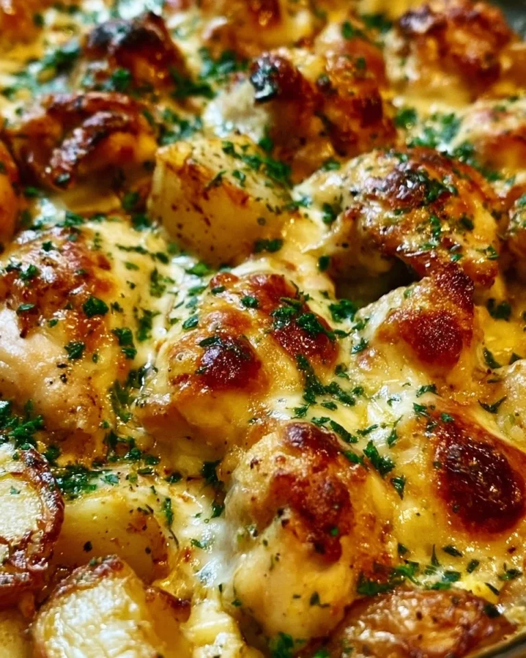 Delicious Garlic Parmesan Chicken served with crispy potatoes